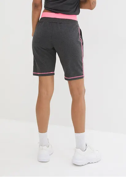 Bonprix Bequeme Sweat-Shorts Mit Stickerei Und Kontrastnähten - Grau