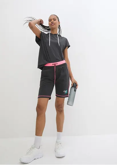 Bonprix Bequeme Sweat-Shorts Mit Stickerei Und Kontrastnähten - Grau