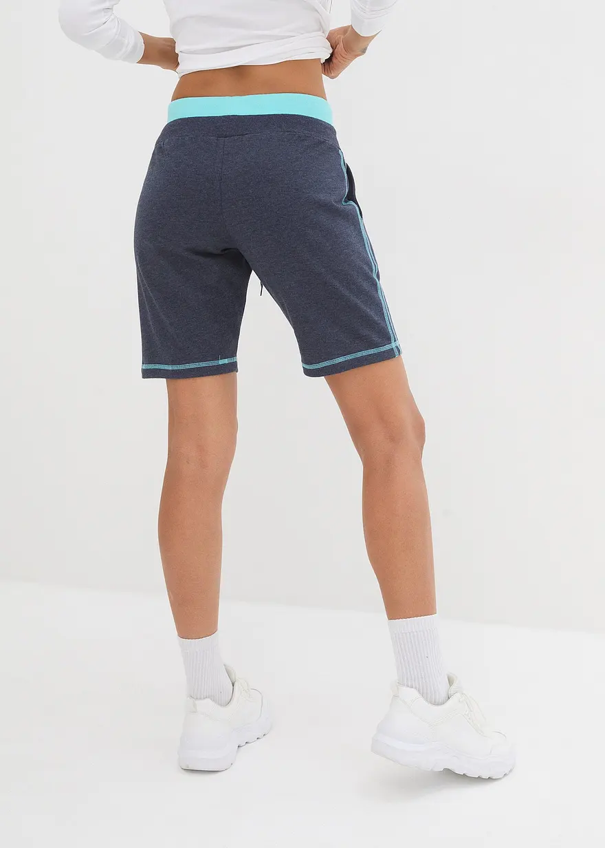 Bonprix Bequeme Sweat-Shorts Mit Stickerei Und Kontrastnähten - Blau