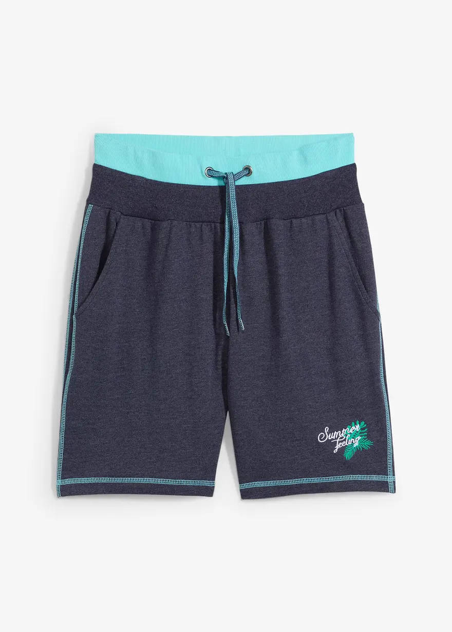 bonprix Bequeme Sweat-Shorts mit Stickerei und Kontrastnähten - blau