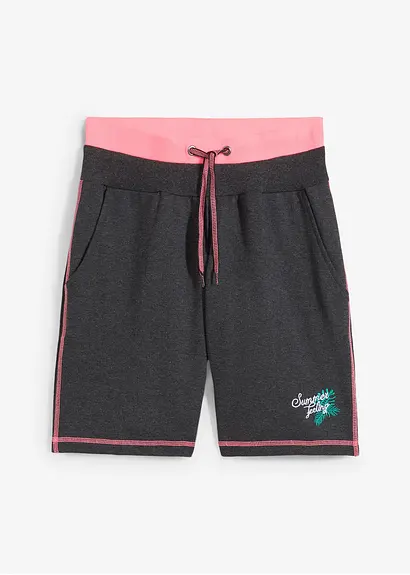 bonprix Bequeme Sweat-Shorts mit Stickerei und Kontrastnähten - grau