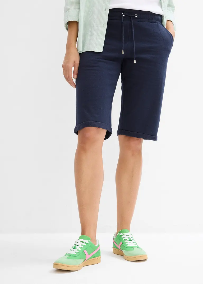 Bonprix Bequeme Sweatbermuda Mit Einer Weitenregulierung Am Bund - Blau