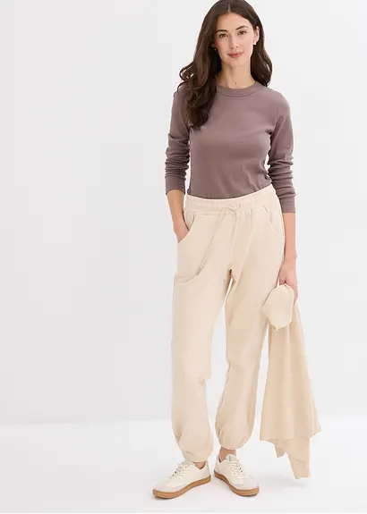 Bonprix Bequeme Sweathose Mit Einer Weitenregulierung Am Bund - Beige