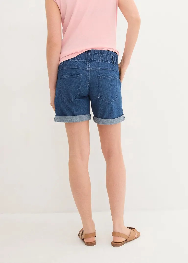 Bonprix Bequeme Umstands-Paperbag-Jeansshorts - Blau - Damen