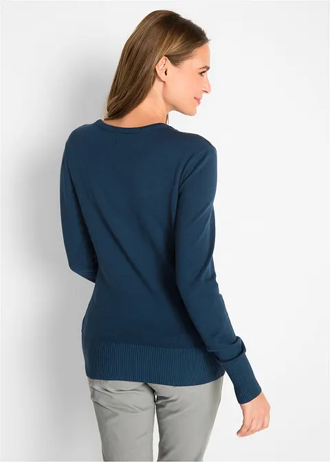Bonprix Bequemer Basic-Pullover Mit Baumwolle - Blau - Damen