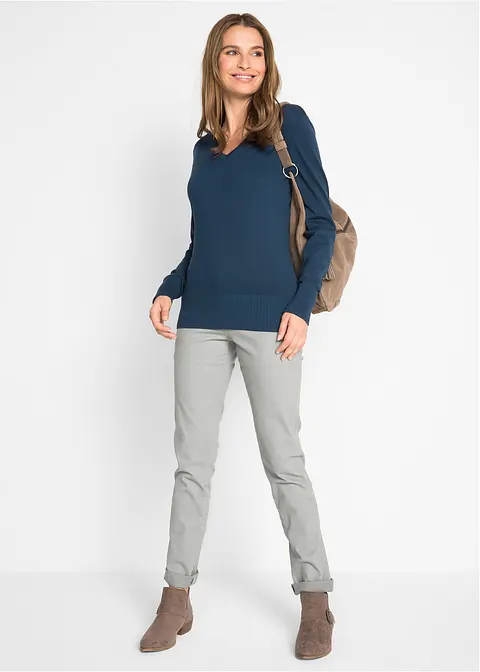 Bonprix Bequemer Basic-Pullover Mit Baumwolle - Blau - Damen