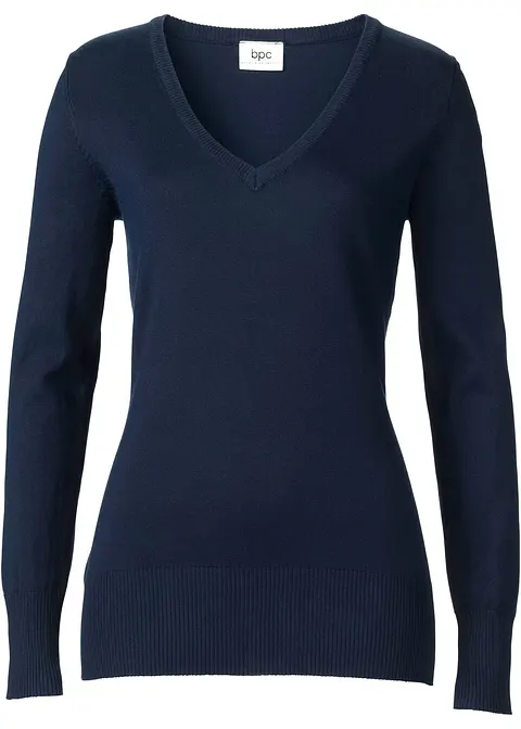 bonprix Bequemer Basic-Pullover mit Baumwolle - blau - Damen
