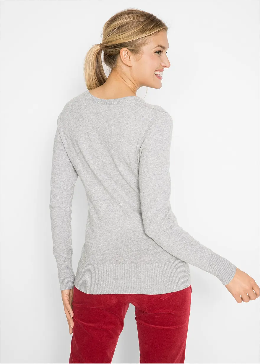 Bonprix Bequemer Basic-Pullover Mit Baumwolle - Grau - Damen