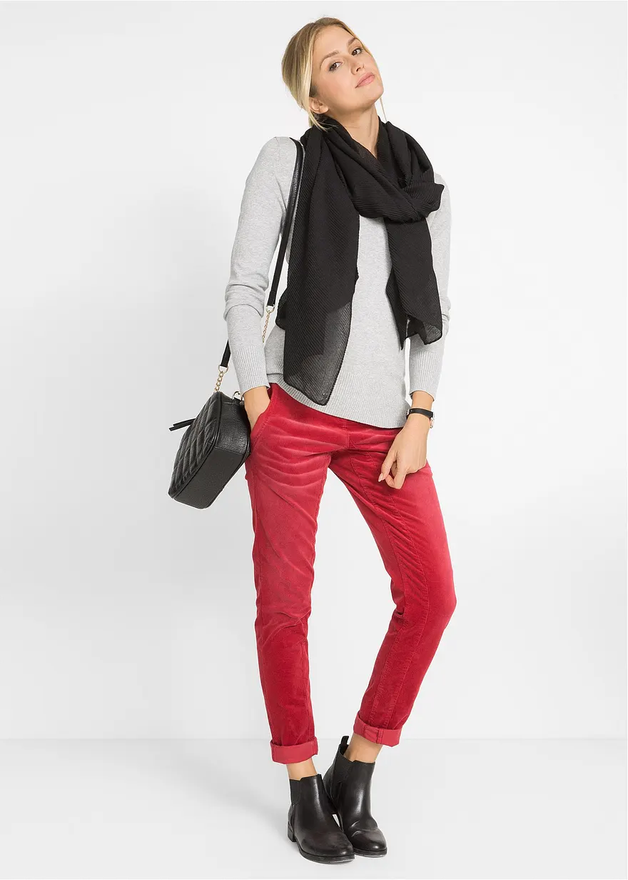 Bonprix Bequemer Basic-Pullover Mit Baumwolle - Grau - Damen