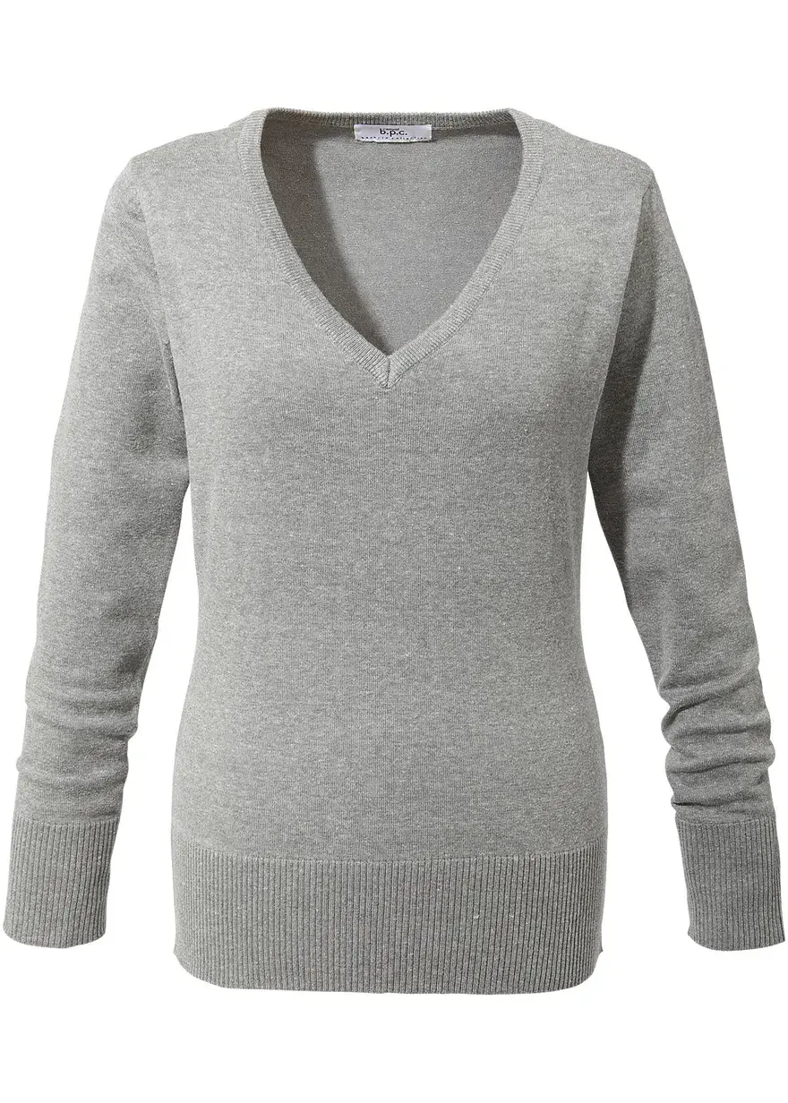 bonprix Bequemer Basic-Pullover mit Baumwolle - grau - Damen