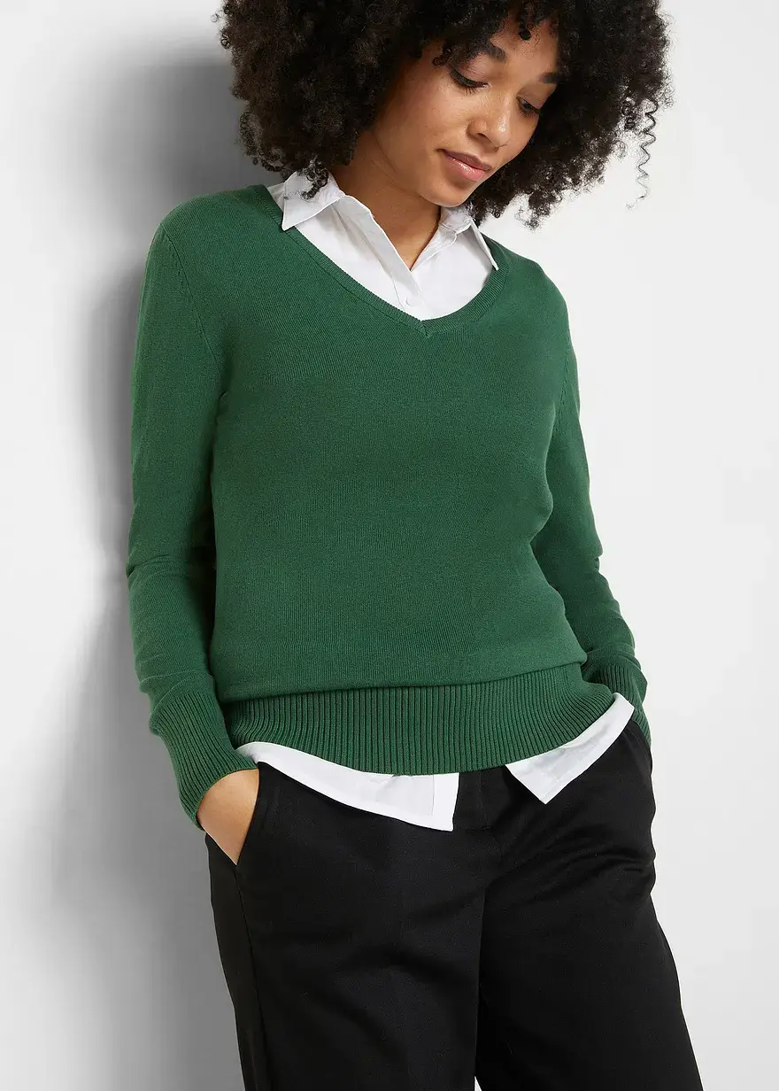Bonprix Bequemer Basic-Pullover Mit Baumwolle - Grün - Damen