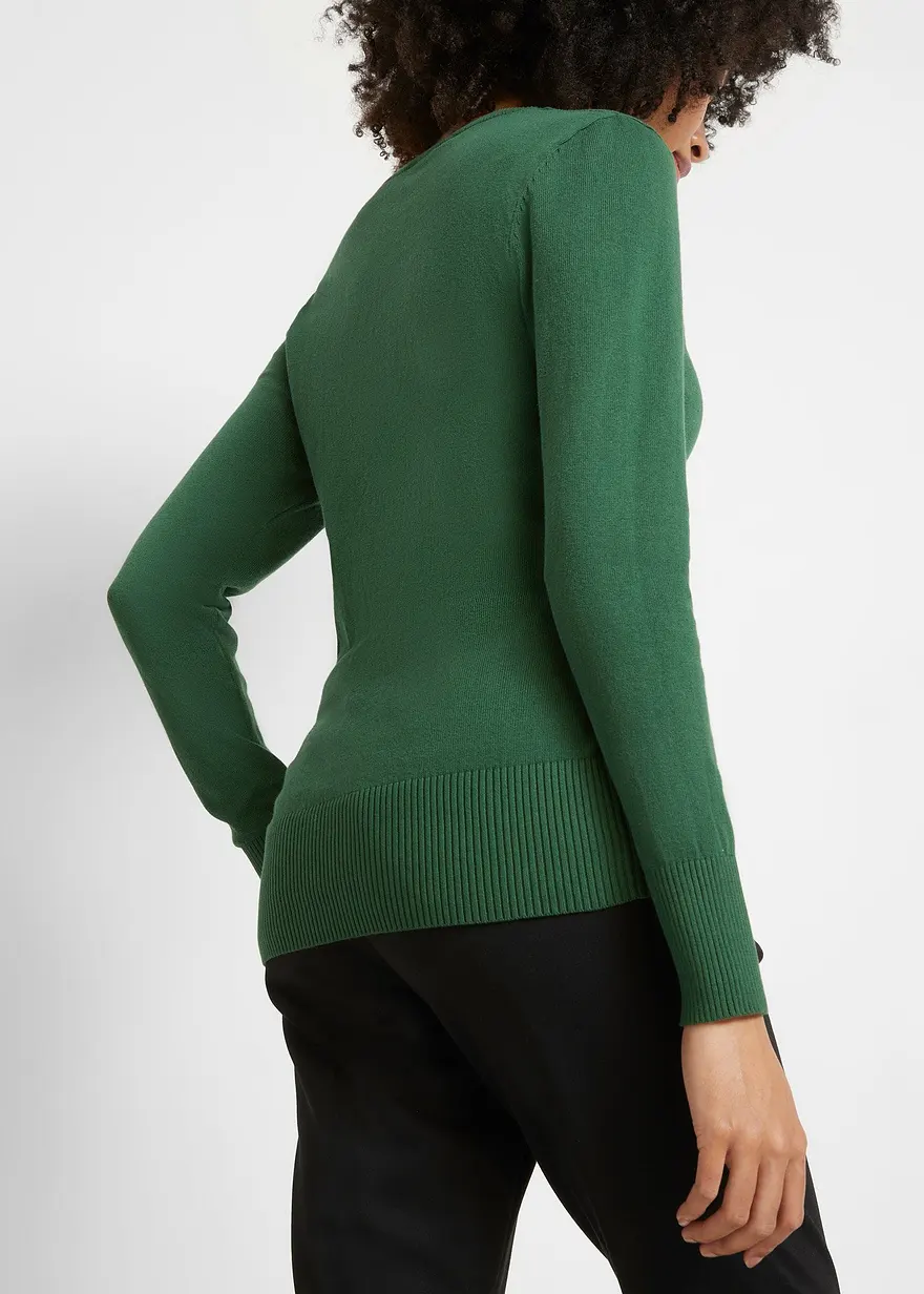 Bonprix Bequemer Basic-Pullover Mit Baumwolle - Grün - Damen