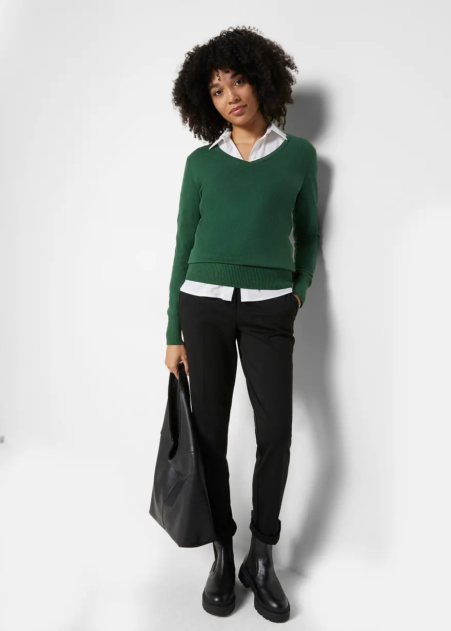 Bonprix Bequemer Basic-Pullover Mit Baumwolle - Grün - Damen