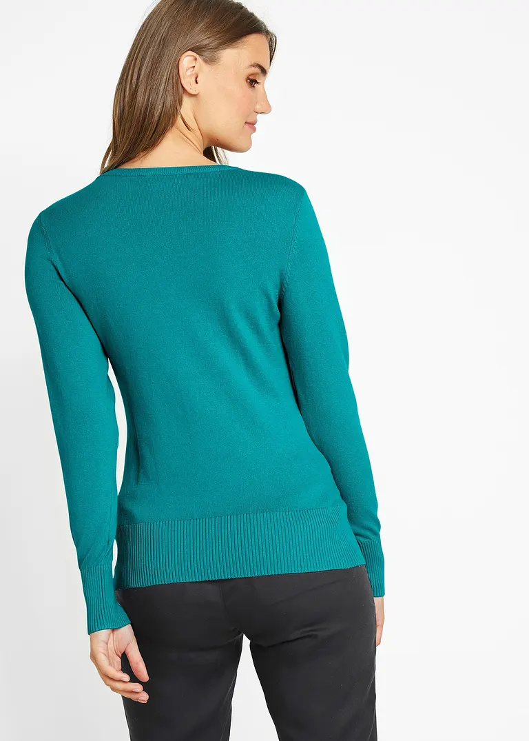 Bonprix Bequemer Basic-Pullover Mit Baumwolle - Grün - Damen