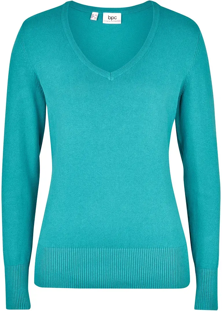 bonprix Bequemer Basic-Pullover mit Baumwolle - grün - Damen