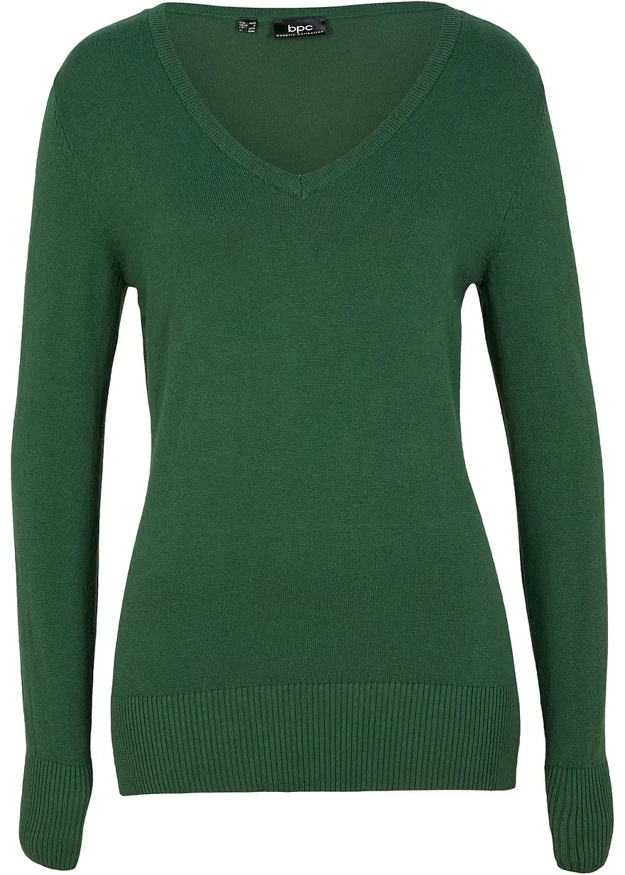 bonprix Bequemer Basic-Pullover mit Baumwolle - grün - Damen