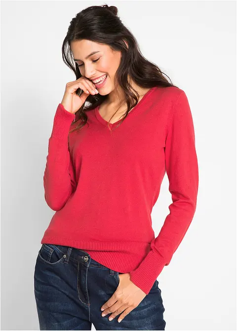 Bonprix Bequemer Basic-Pullover Mit Baumwolle - Rot - Damen