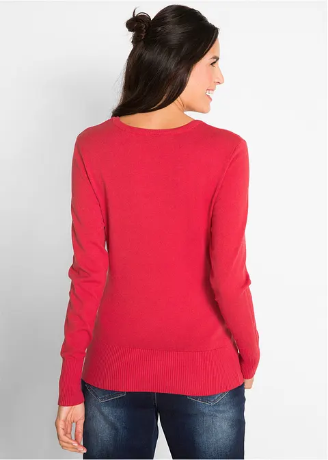 Bonprix Bequemer Basic-Pullover Mit Baumwolle - Rot - Damen