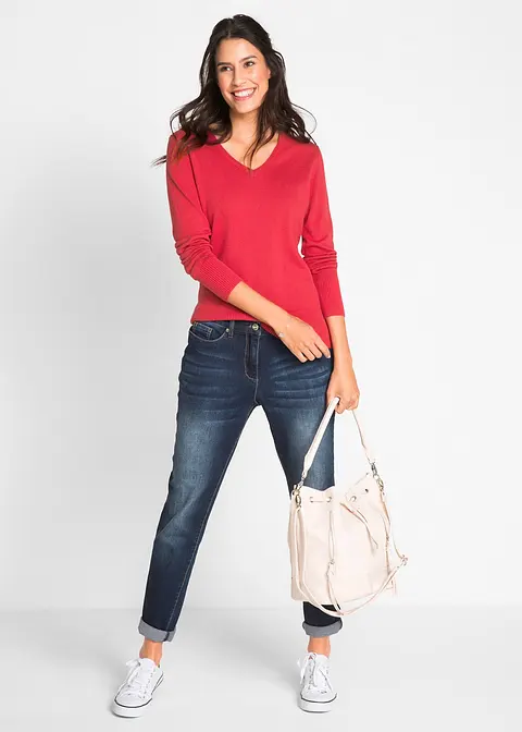 Bonprix Bequemer Basic-Pullover Mit Baumwolle - Rot - Damen