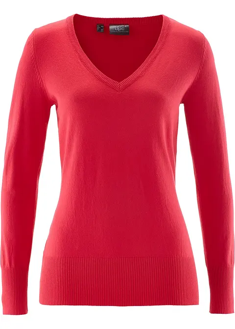 bonprix Bequemer Basic-Pullover mit Baumwolle - rot - Damen