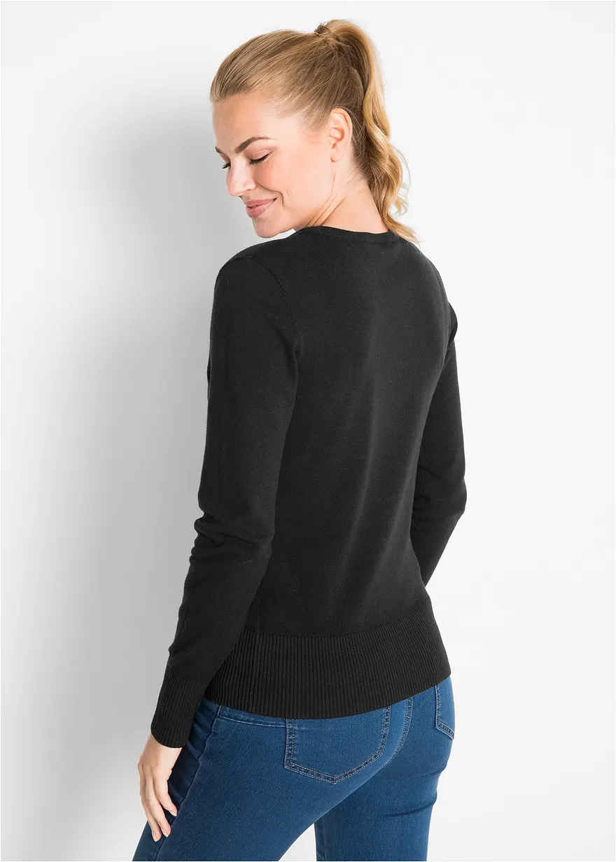 Bonprix Bequemer Basic-Pullover Mit Baumwolle - Schwarz - Damen