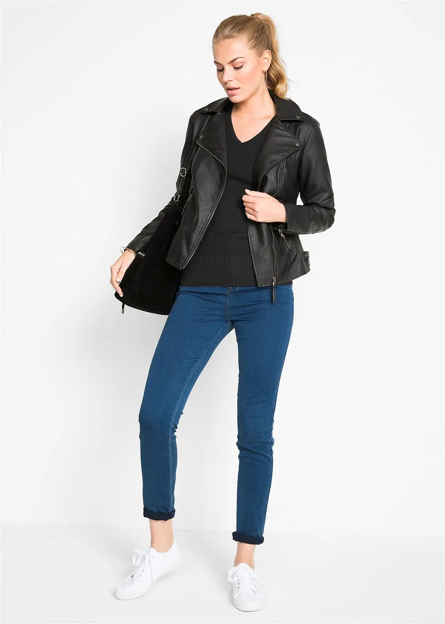 Bonprix Bequemer Basic-Pullover Mit Baumwolle - Schwarz - Damen