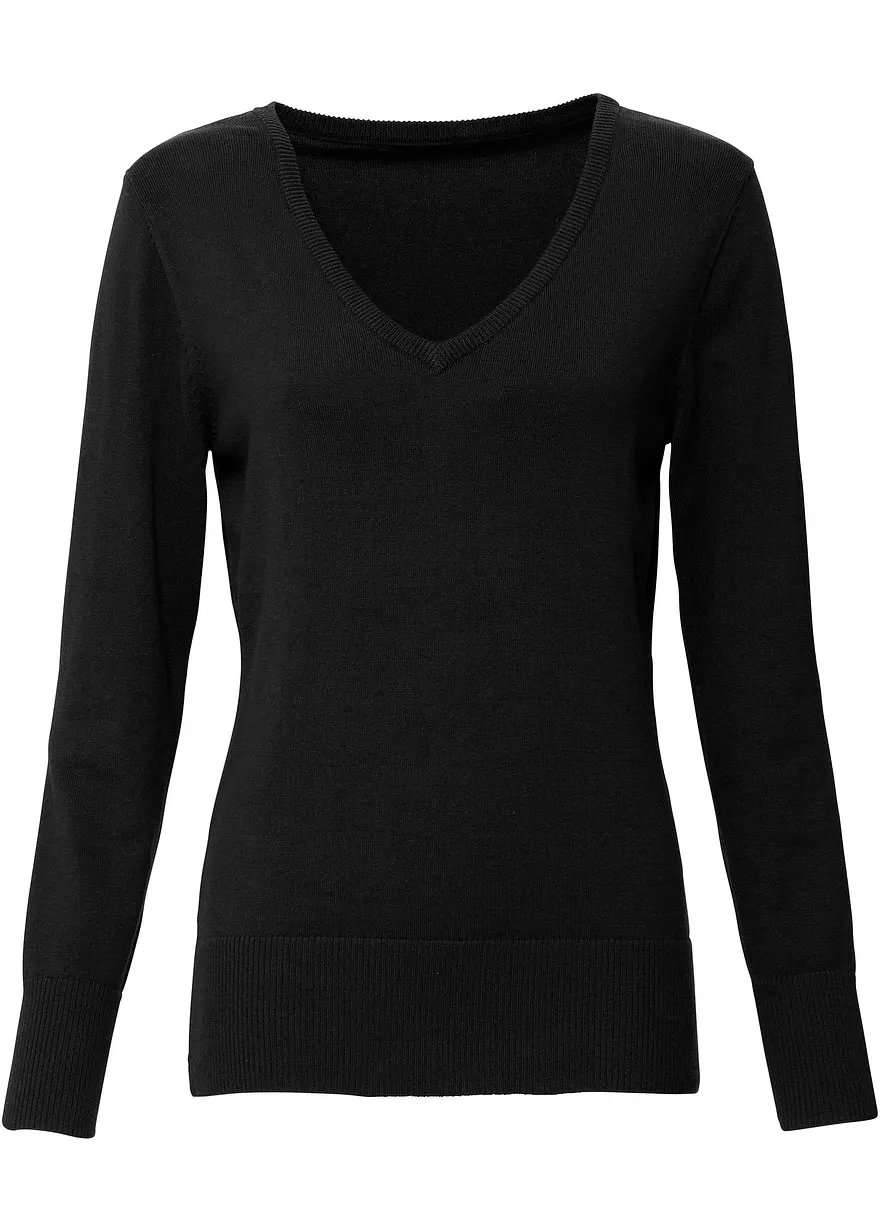bonprix Bequemer Basic-Pullover mit Baumwolle - schwarz - Damen