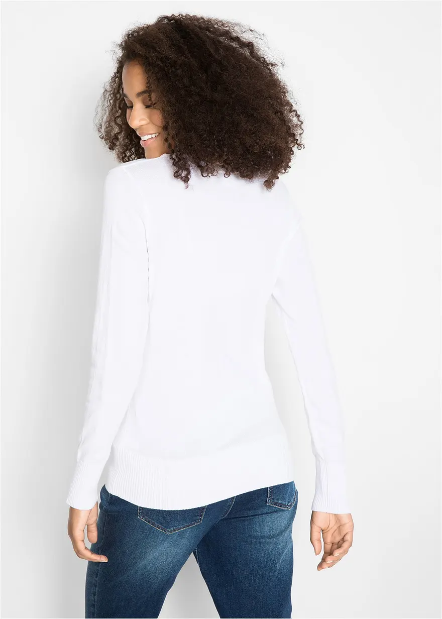 Bonprix Bequemer Basic-Pullover Mit Baumwolle - Weiß - Damen