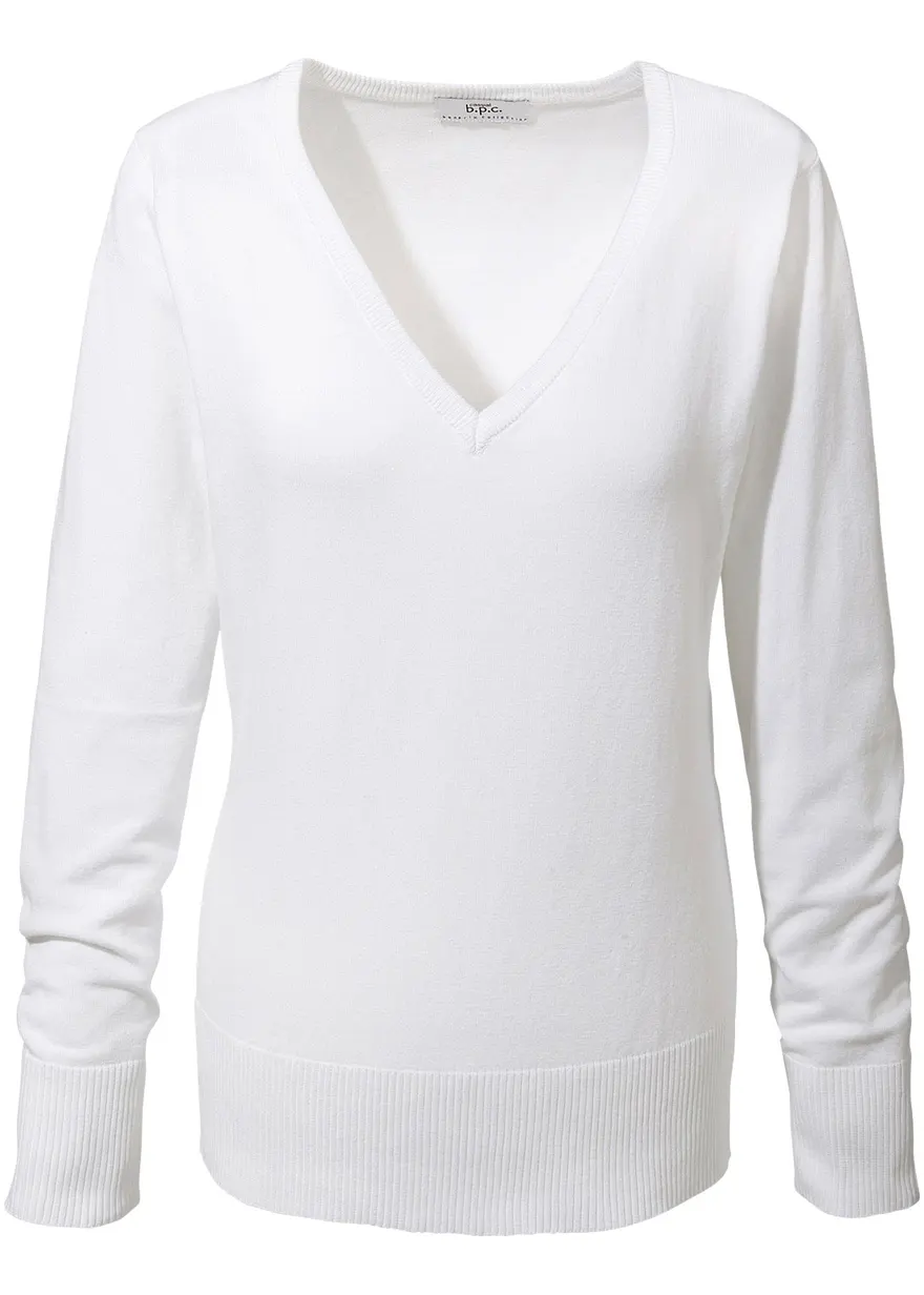 bonprix Bequemer Basic-Pullover mit Baumwolle - weiß - Damen