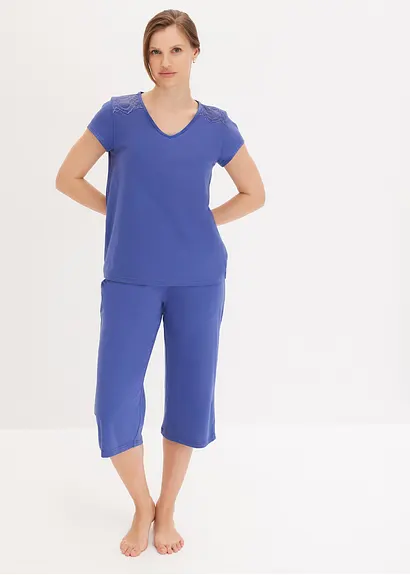 Bonprix Bequemer Capri Pyjama Mit Kurzem Arm Und Weiter Culotte