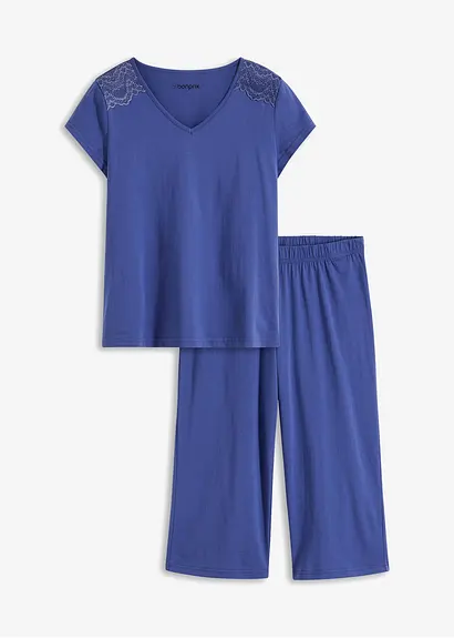 bonprix Bequemer Capri Pyjama mit kurzem Arm und weiter Culotte
