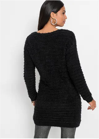Bonprix Bequemer Flauschiger Long-Pullover - Schwarz - Damen