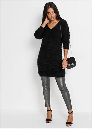 Bonprix Bequemer Flauschiger Long-Pullover - Schwarz - Damen