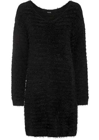 bonprix Bequemer flauschiger Long-Pullover - schwarz - Damen