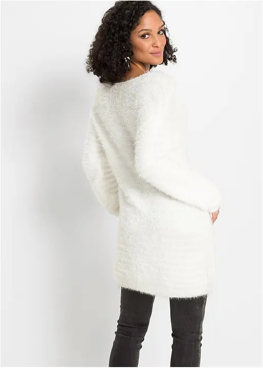 Bonprix Bequemer Flauschiger Long-Pullover - Weiß - Damen