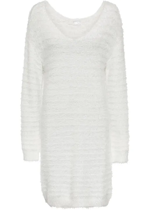 bonprix Bequemer flauschiger Long-Pullover - weiß - Damen