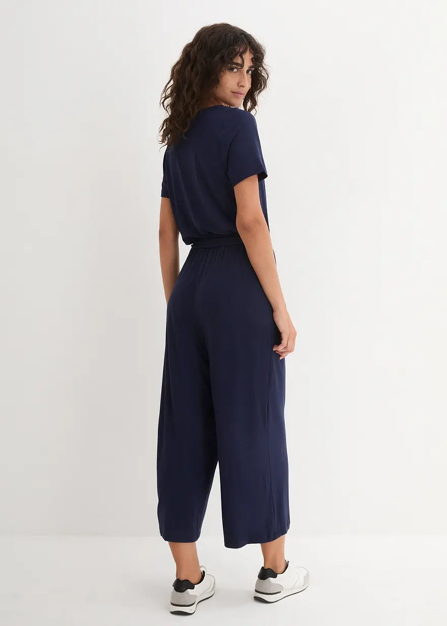 Bonprix Bequemer Jumpsuit In 7/8-Länge Mit Kleiner Knopfleiste Und Bindegürtel
