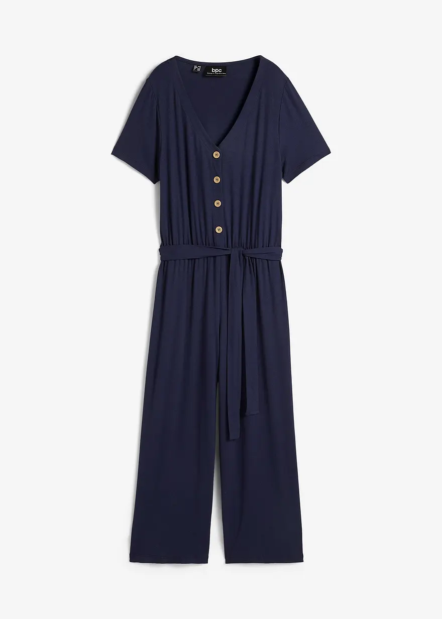 bonprix Bequemer Jumpsuit in 7/8-Länge mit kleiner Knopfleiste und Bindegürtel