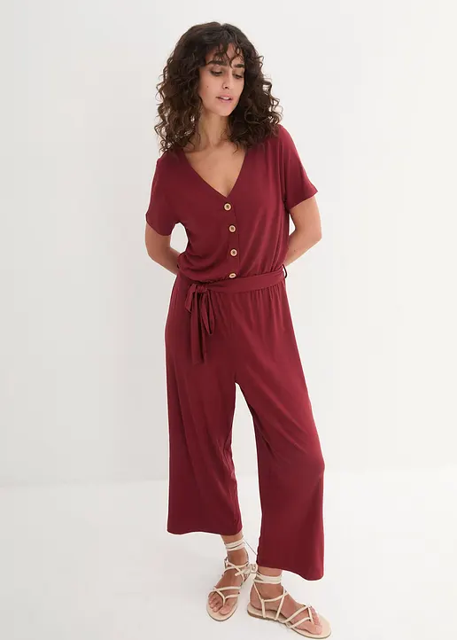 Bonprix Bequemer Jumpsuit In 7/8-Länge Mit Kleiner Knopfleiste Und Bindegürtel