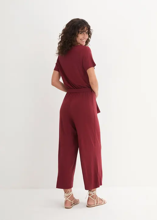 Bonprix Bequemer Jumpsuit In 7/8-Länge Mit Kleiner Knopfleiste Und Bindegürtel