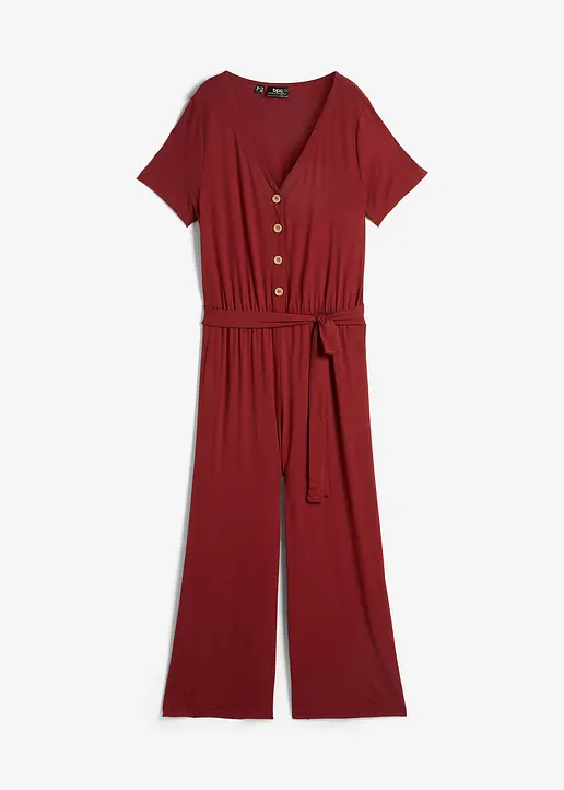 bonprix Bequemer Jumpsuit in 7/8-Länge mit kleiner Knopfleiste und Bindegürtel
