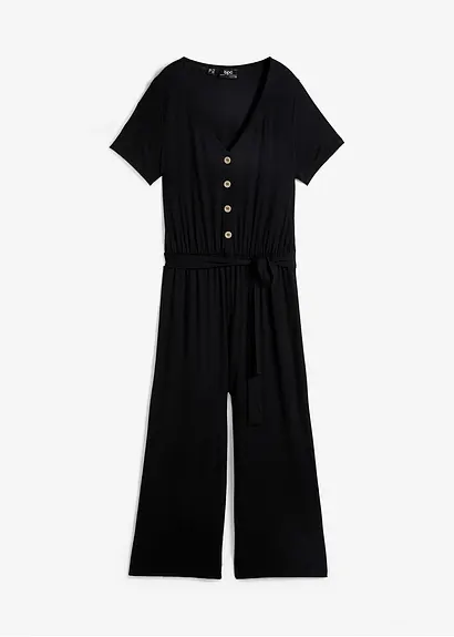bonprix Bequemer Jumpsuit in 7/8-Länge mit kleiner Knopfleiste und Bindegürtel