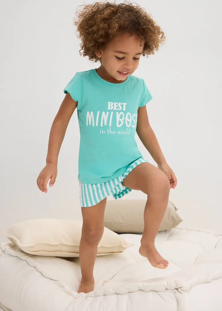 Bonprix Bequemer Kinder Shorty (2-tlg. Set) - Pazifikgrün/weiß Gestreift