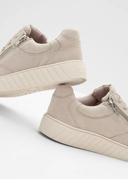 Bonprix Bequemer Komfort Sneaker Mit Reißverschluss - Beige