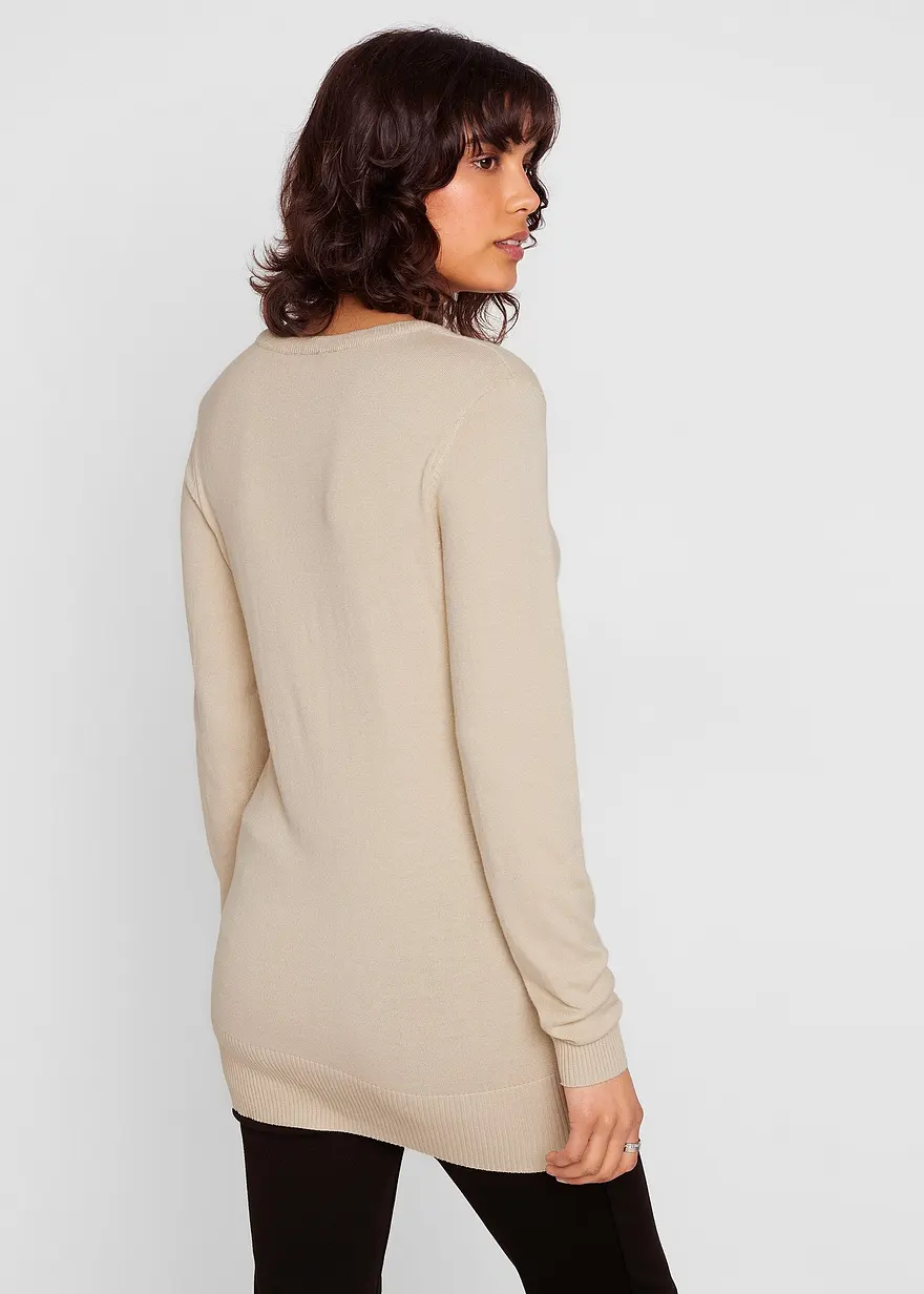 Bonprix Bequemer Long-Pullover Aus Weichem Feinstrick - Beige
