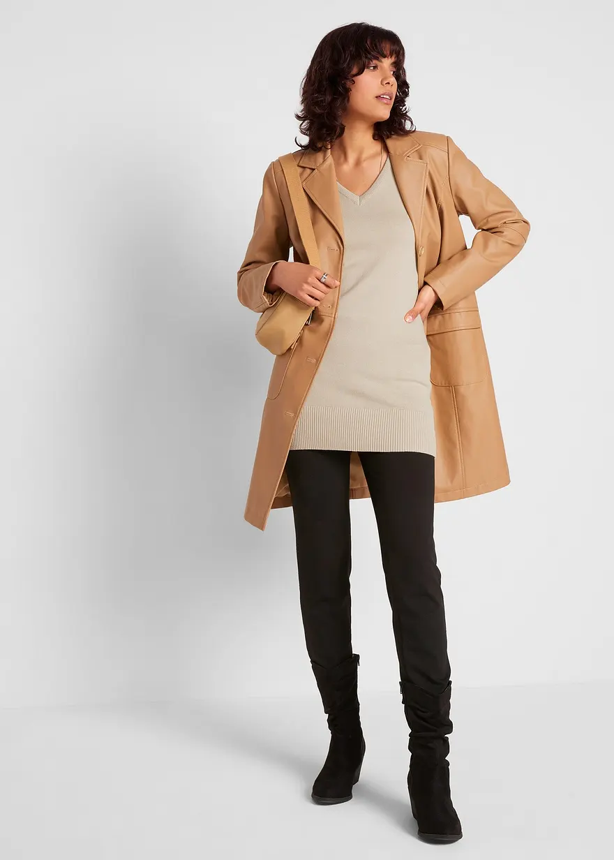 Bonprix Bequemer Long-Pullover Aus Weichem Feinstrick - Beige