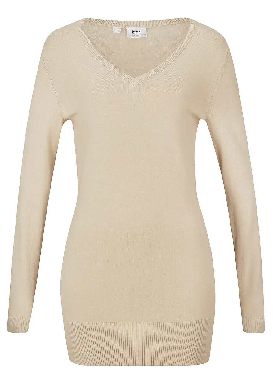 bonprix Bequemer Long-Pullover aus weichem Feinstrick - beige