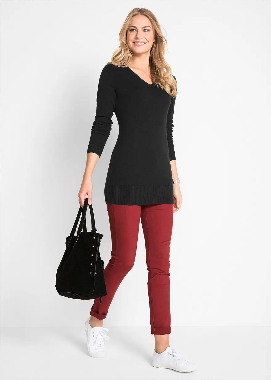 Bonprix Bequemer Long-Pullover Aus Weichem Feinstrick - Schwarz