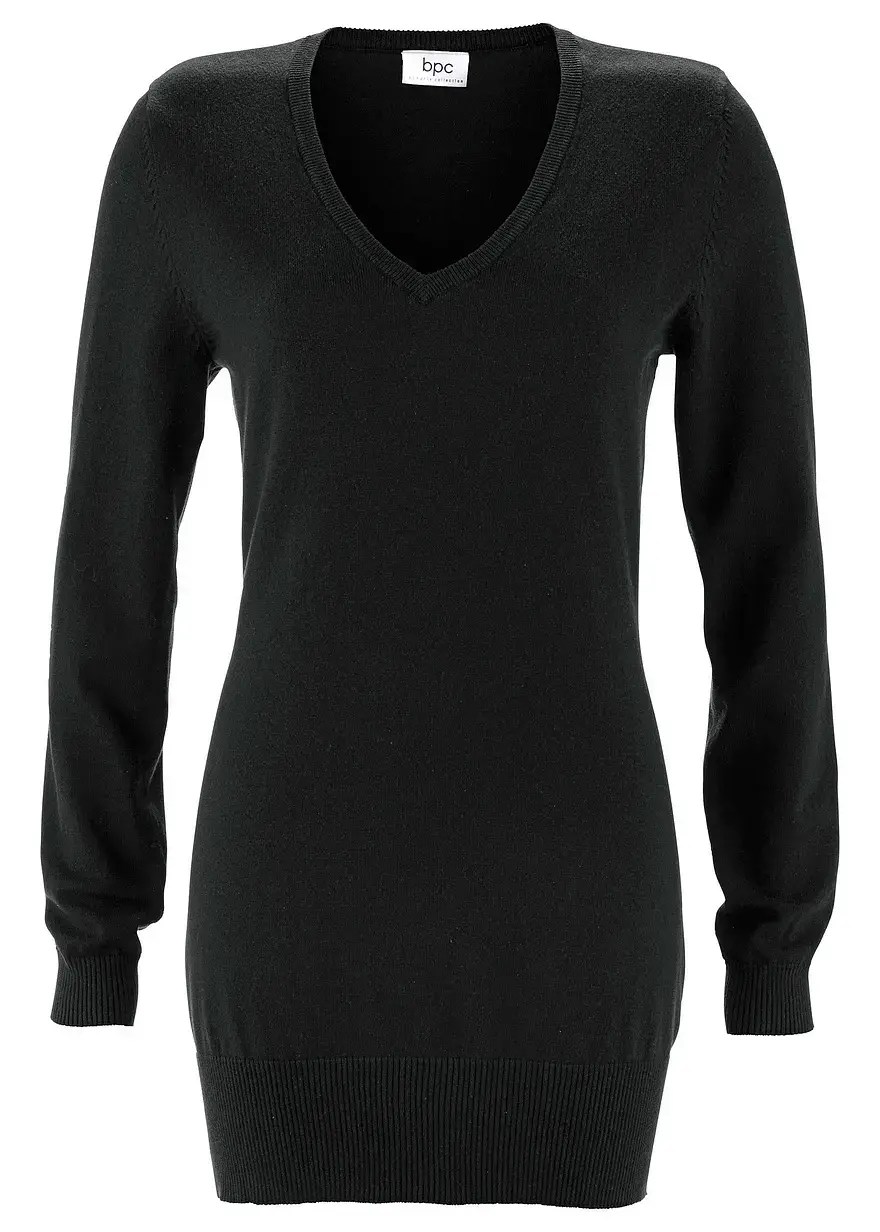 bonprix Bequemer Long-Pullover aus weichem Feinstrick - schwarz