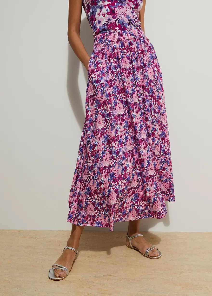 Bonprix Bequemer Maxi-Rock Mit Gummizug Und Hübschen Blüten Print - Lila
